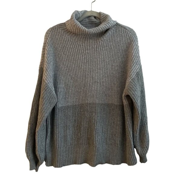 American Eagle Women SZ S 2 Tone Gray Oversized Turtleneck Knit Sweater - Picture 1 of 9